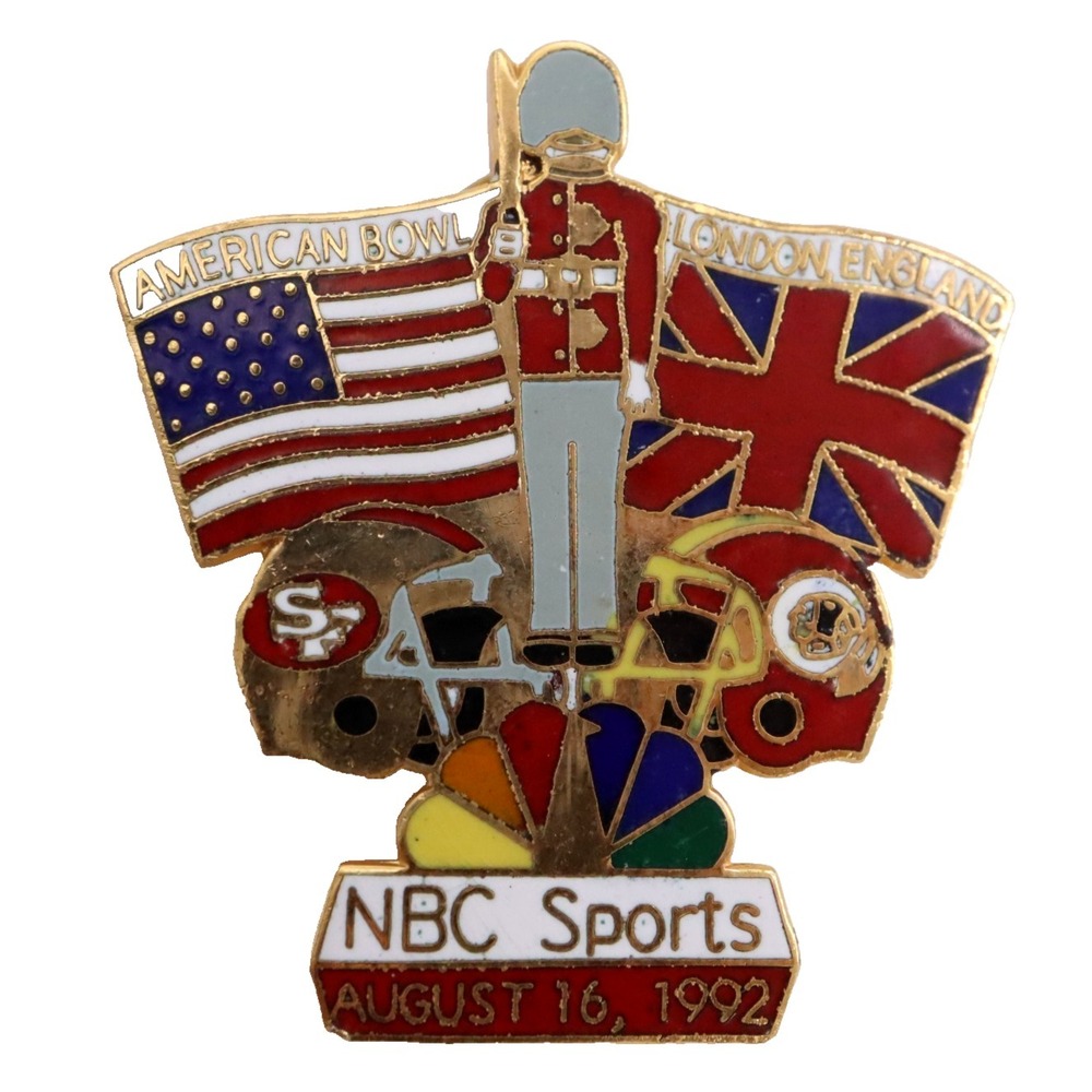 49ers vs Washington Redskins American Bowl 1992 London England NBC NFL Pin Vtg